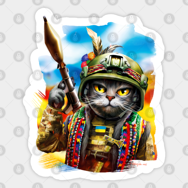 Ukrainian cat grenade launcher Cat Sticker TeePublic